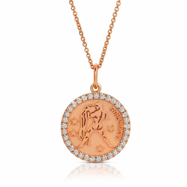 Celestial Sophistication: Small Aquarius Zodiac Pendant with Diamonds
