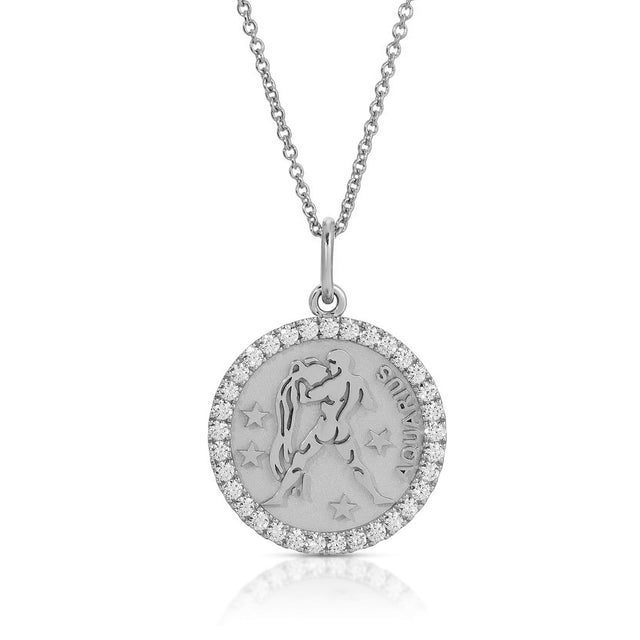 Celestial Sophistication: Small Aquarius Zodiac Pendant with Diamonds