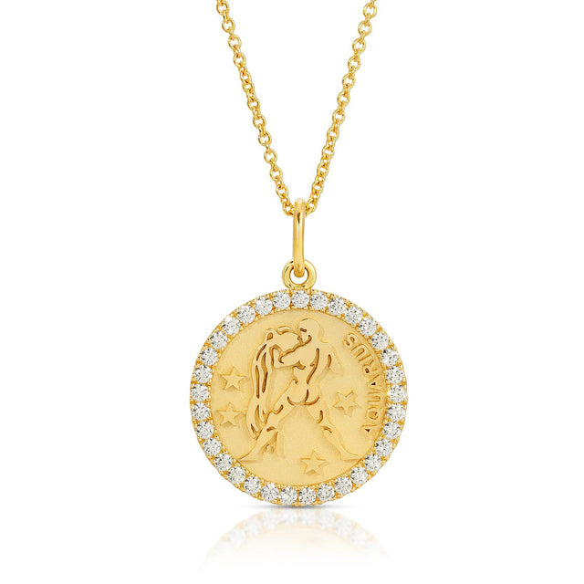 Celestial Sophistication: Small Aquarius Zodiac Pendant with Diamonds