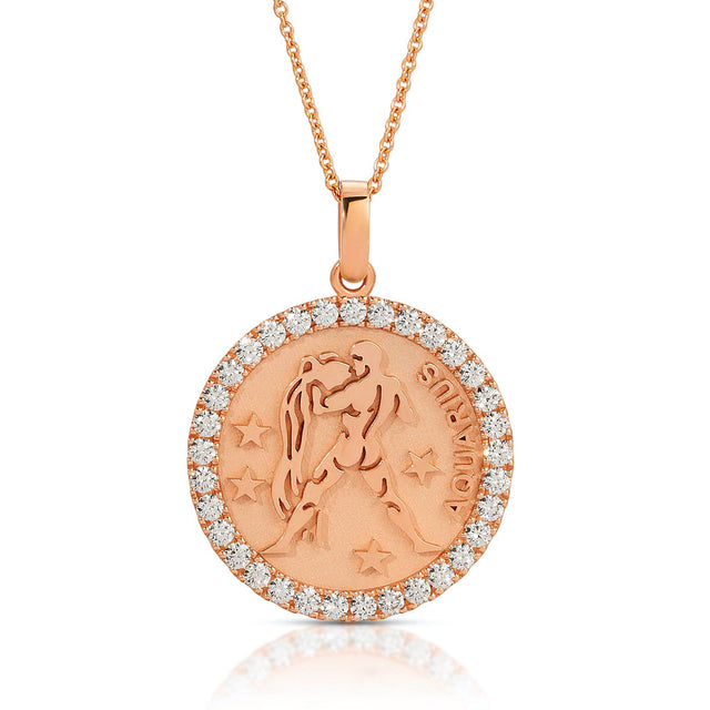 Celestial Sophistication: Large Aquarius Zodiac Pendant with Diamonds