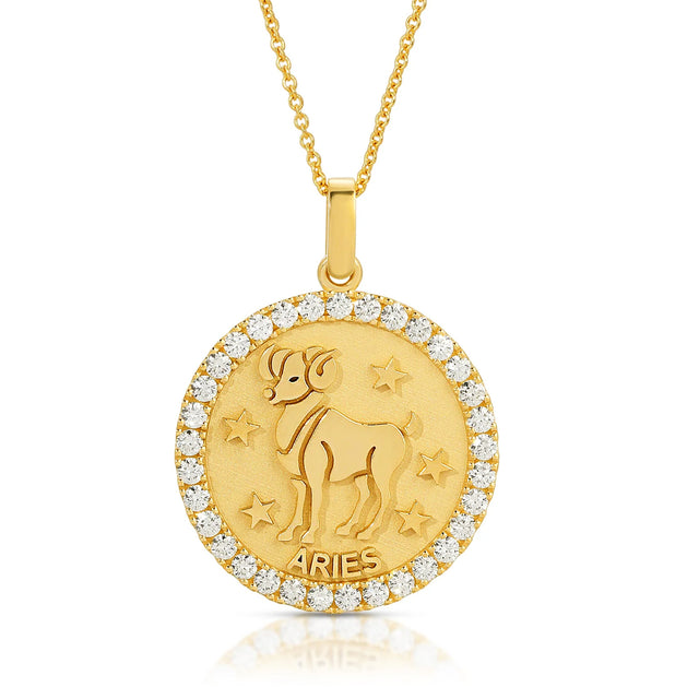 Fiery Elegance: Large Aries Zodiac Pendant with Diamonds