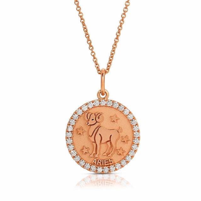 Fiery Elegance: Small Aries Zodiac Pendant with Diamonds