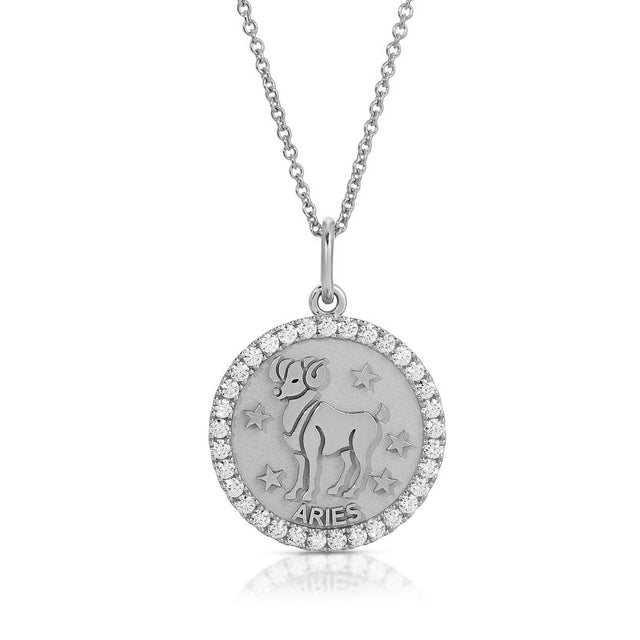 Fiery Elegance: Small Aries Zodiac Pendant with Diamonds