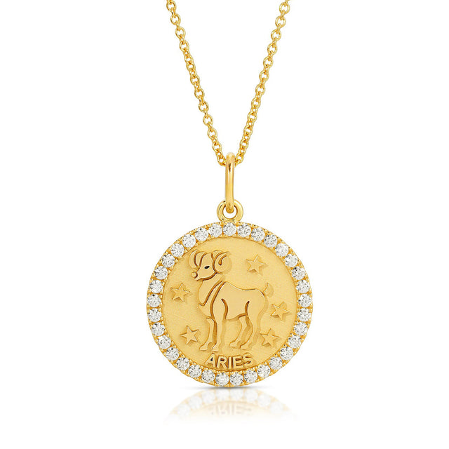 Fiery Elegance: Small Aries Zodiac Pendant with Diamonds