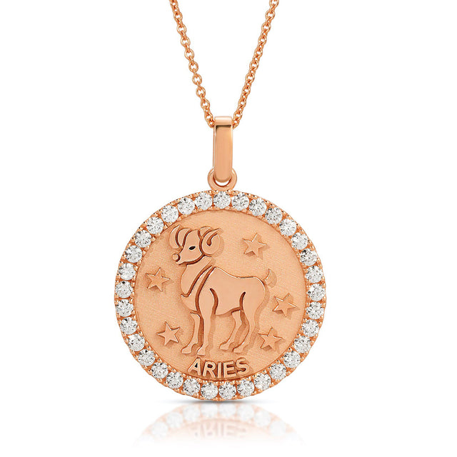 Fiery Elegance: Large Aries Zodiac Pendant with Diamonds