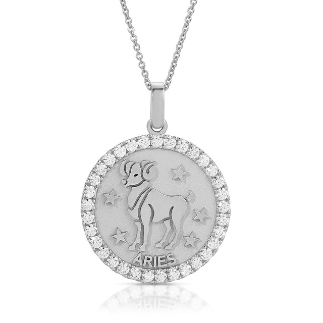 Fiery Elegance: Large Aries Zodiac Pendant with Diamonds
