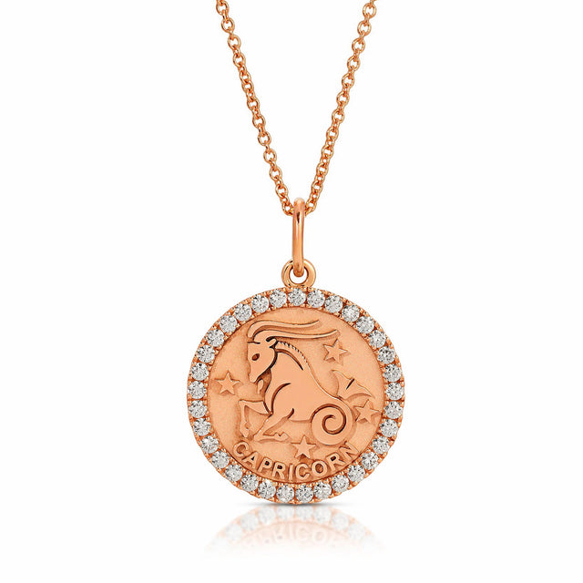 Timeless Ambition: Small Capricorn Zodiac Pendant with Diamonds