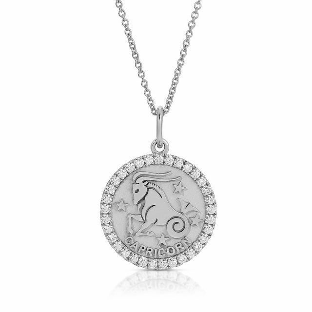 Timeless Ambition: Small Capricorn Zodiac Pendant with Diamonds