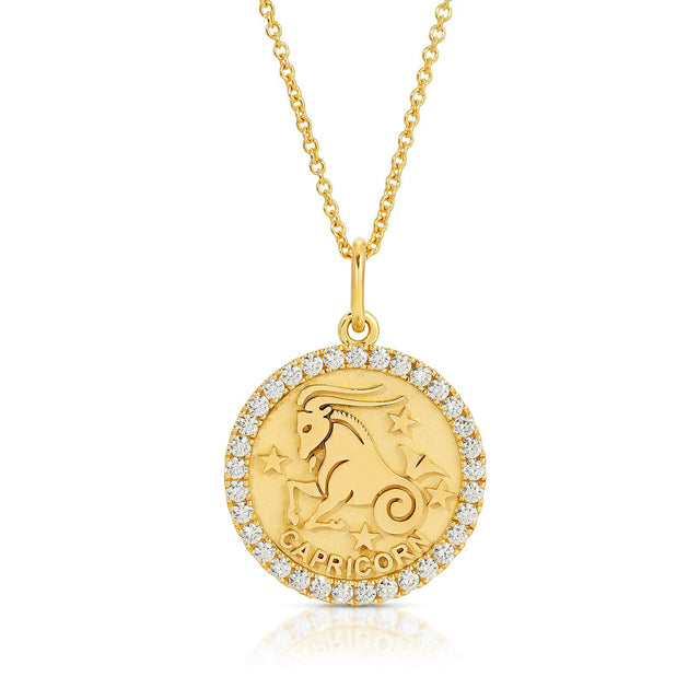 Timeless Ambition: Small Capricorn Zodiac Pendant with Diamonds