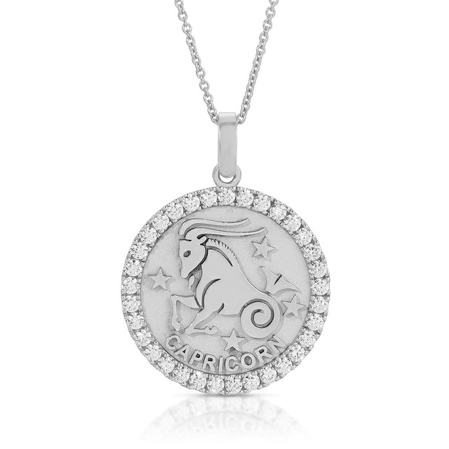 Timeless Ambition: Large Capricorn Zodiac Pendant with Diamonds
