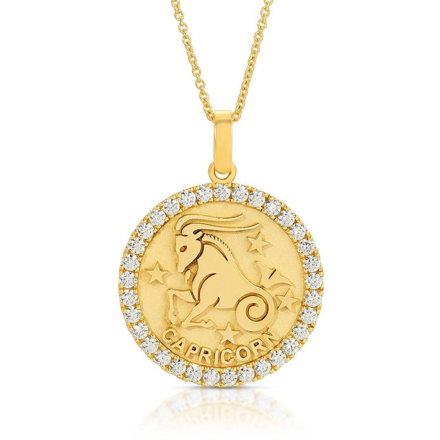 Timeless Ambition: Large Capricorn Zodiac Pendant with Diamonds