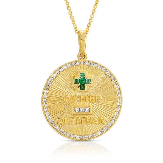 Emerald Qu'Hier/Que Demain Pendant with Diamonds