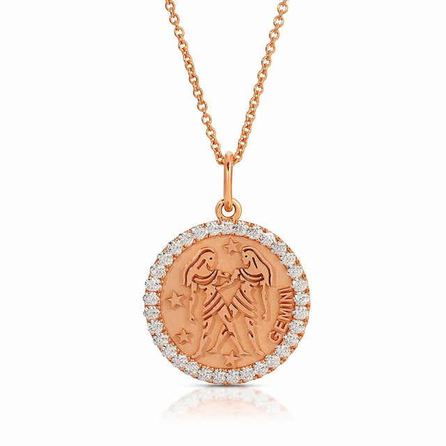 Dynamic Elegance: Small Gemini Zodiac Pendant with Diamonds