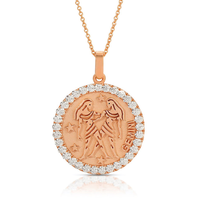 Dynamic Elegance: Large Gemini Zodiac Pendant with Diamonds