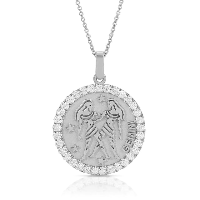 Dynamic Elegance: Large Gemini Zodiac Pendant with Diamonds