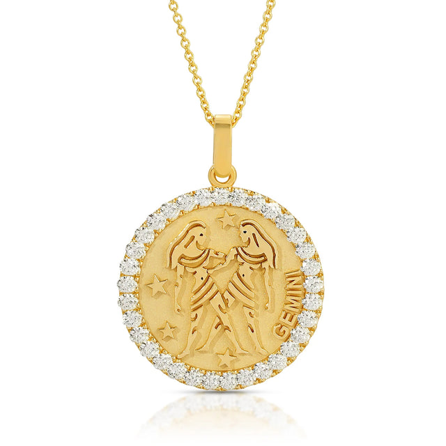 Dynamic Elegance: Large Gemini Zodiac Pendant with Diamonds