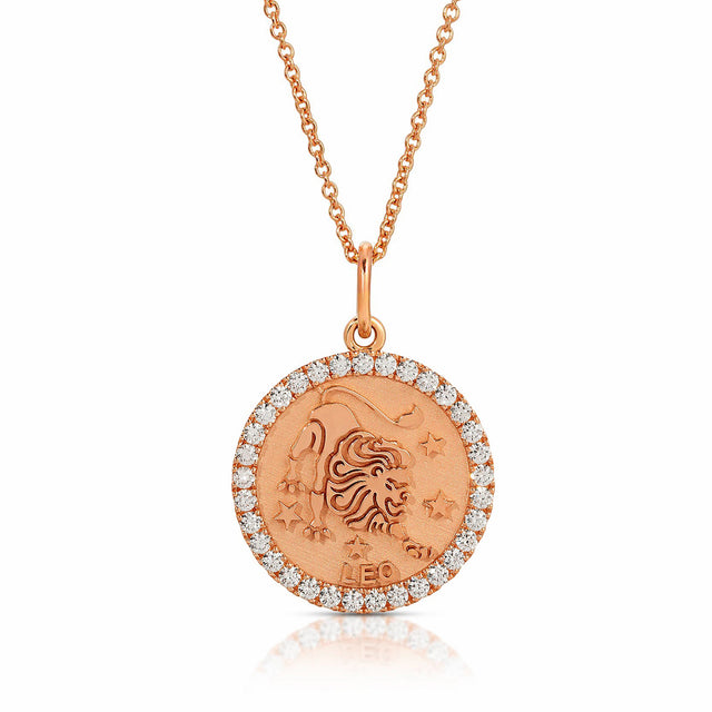 Regal Radiance: Small Leo Zodiac Pendant with Diamonds