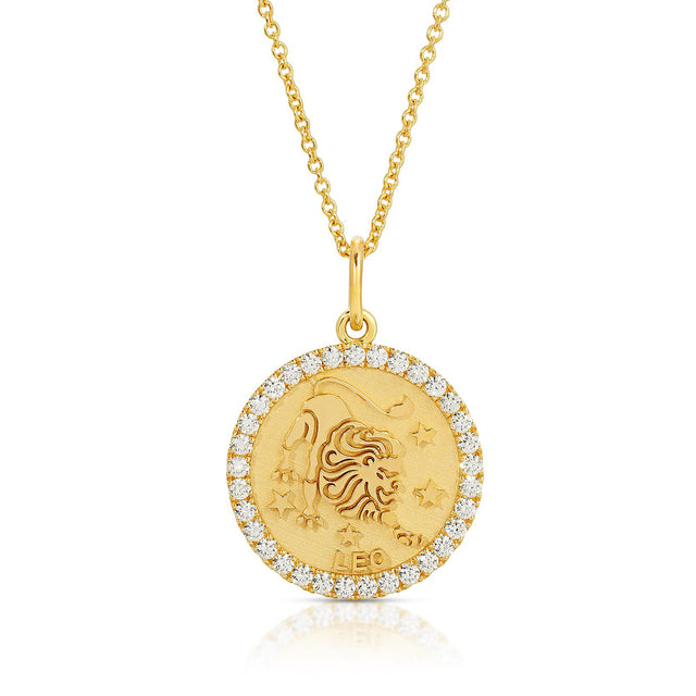 Regal Radiance: Small Leo Zodiac Pendant with Diamonds