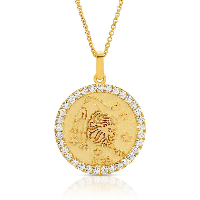 Regal Radiance: Large Leo Zodiac Pendant with Diamonds