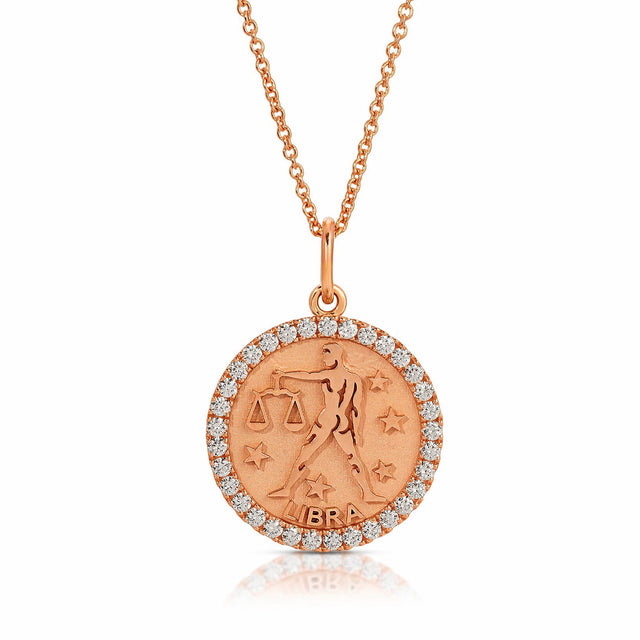 Harmony and Beauty Embodied: Small Libra Zodiac Pendant with Diamonds