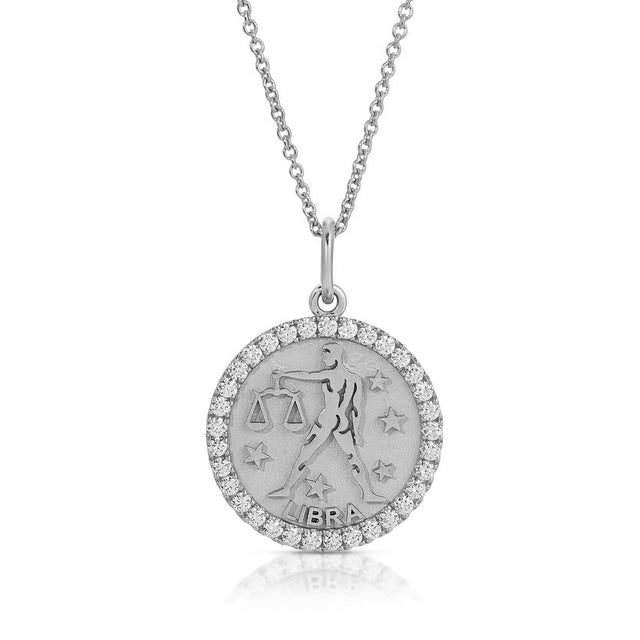 Harmony and Beauty Embodied: Small Libra Zodiac Pendant with Diamonds