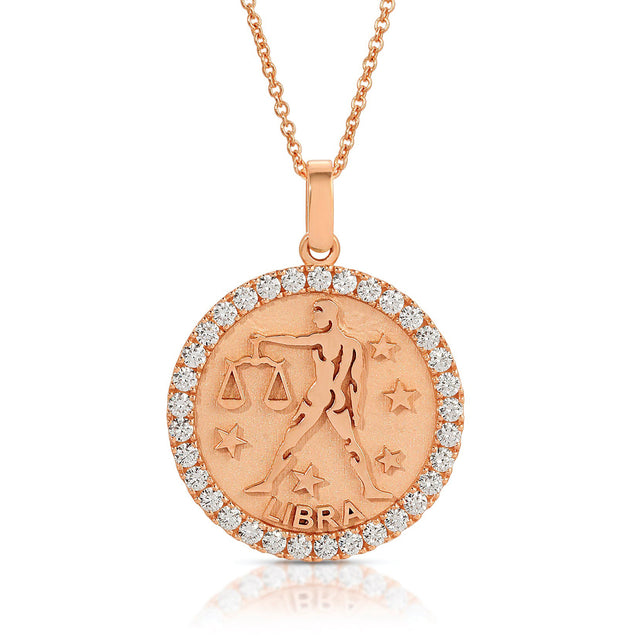 Harmony and Beauty Embodied: Large Libra Zodiac Pendant with Diamonds