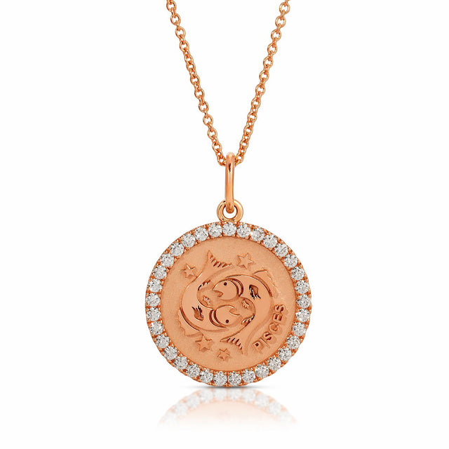 Embrace the Celestial Elegance: Small Pisces Zodiac Pendant with Diamonds