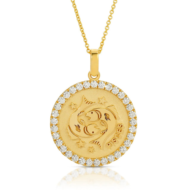Embrace the Celestial Elegance: Large Pisces Zodiac Pendant with Diamonds