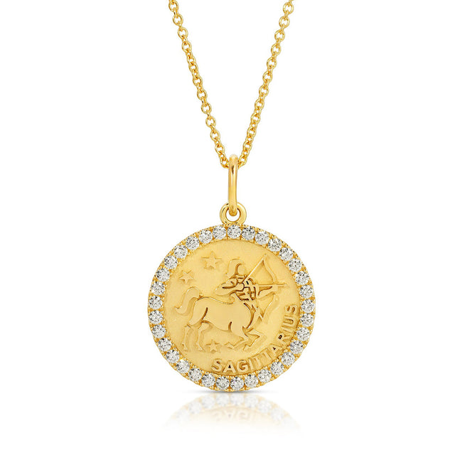 Adventurous Spirit: Small Sagittarius Zodiac Pendant with Diamonds