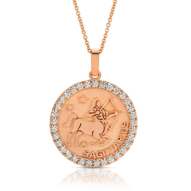 Adventurous Spirit: Large Sagittarius Zodiac Pendant with Diamonds