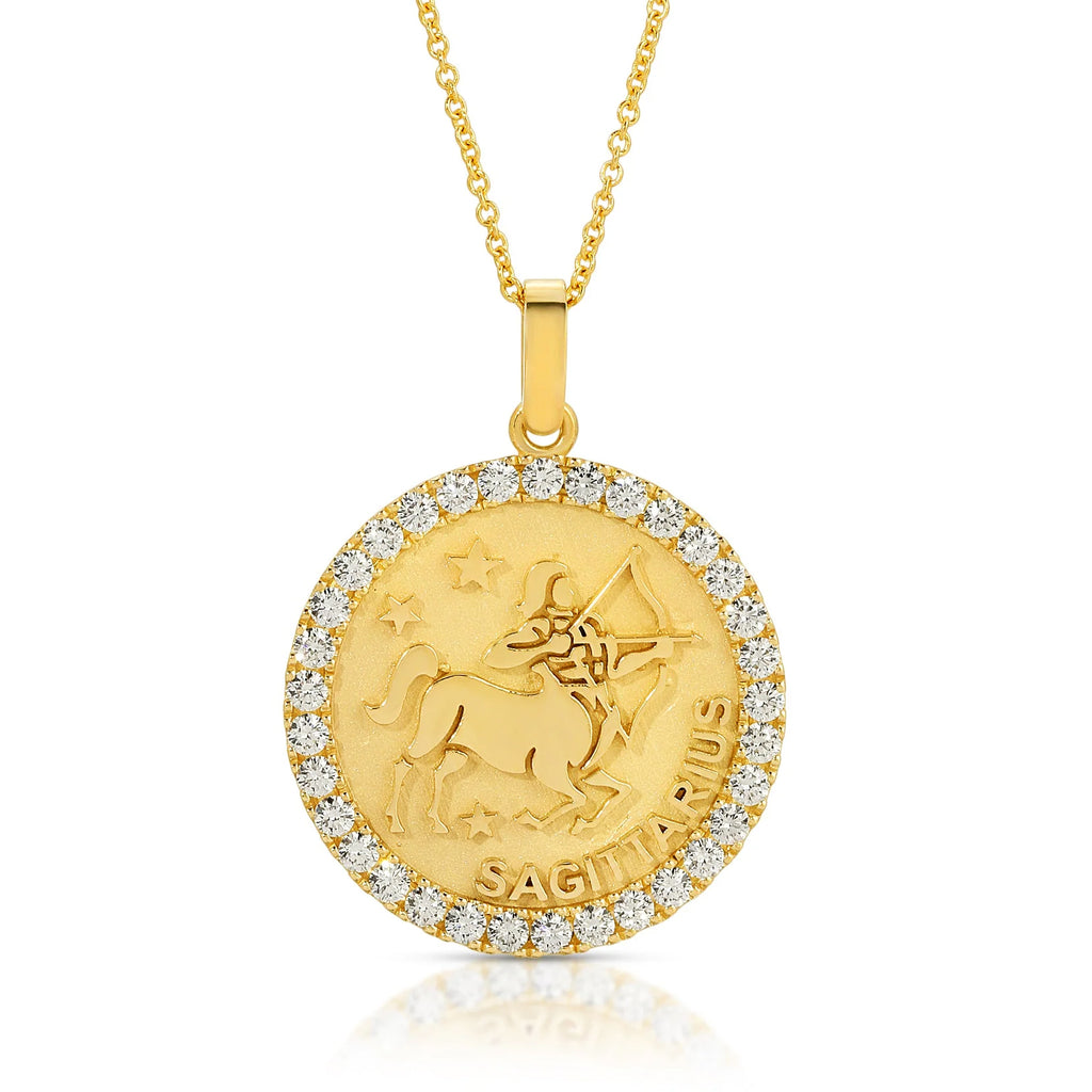 Adventurous Spirit: Large Sagittarius Zodiac Pendant with Diamonds
