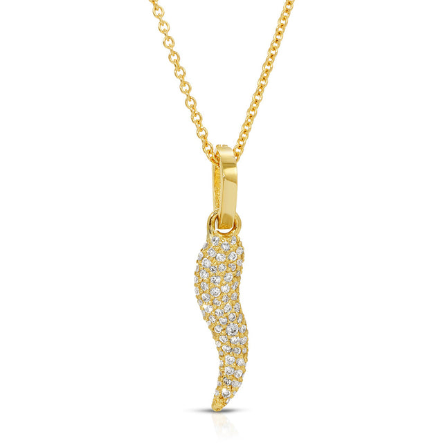 Small Lucky Cornicello Pendant with Pave Diamonds