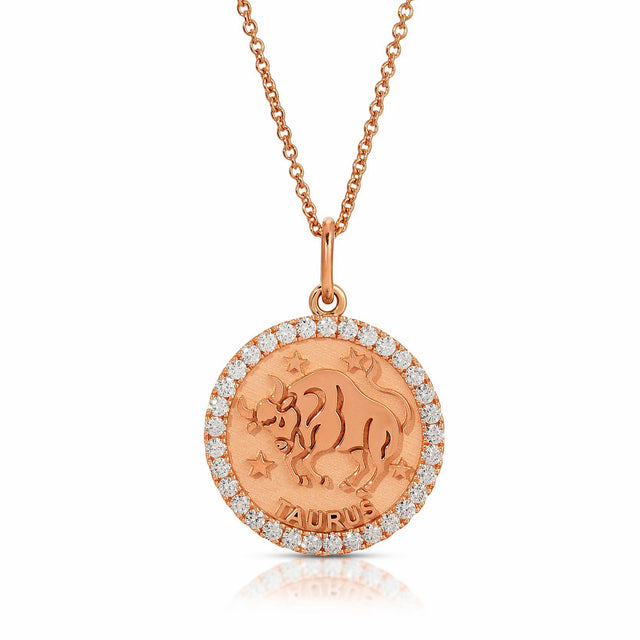 Elegant Stability: Small Taurus Zodiac Pendant with Diamonds