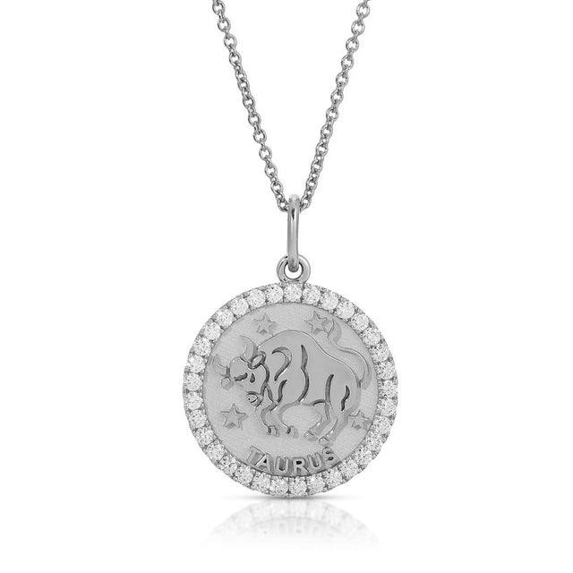 Elegant Stability: Small Taurus Zodiac Pendant with Diamonds