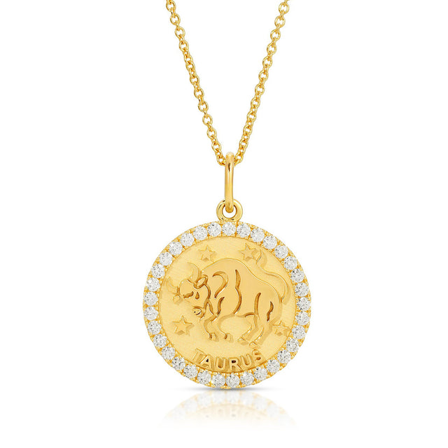 Elegant Stability: Small Taurus Zodiac Pendant with Diamonds