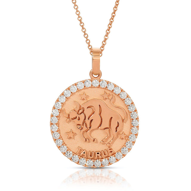 Elegant Stability: Large Taurus Zodiac Pendant with Diamonds