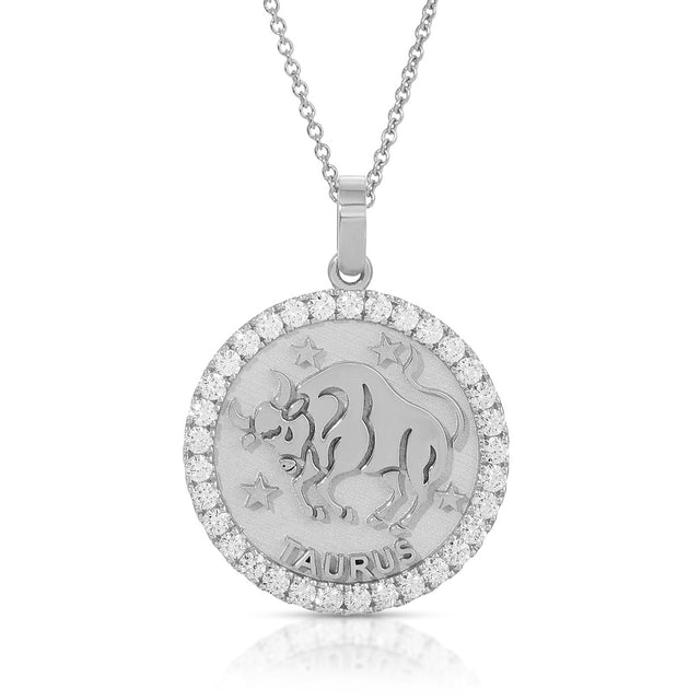 Elegant Stability: Large Taurus Zodiac Pendant with Diamonds