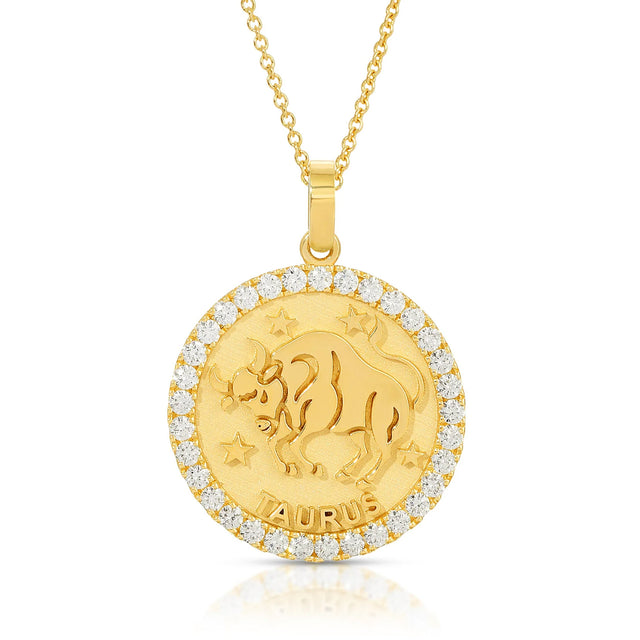 Elegant Stability: Large Taurus Zodiac Pendant with Diamonds