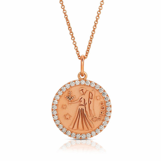 Refined Elegance: Small Virgo Zodiac Pendant with Diamonds
