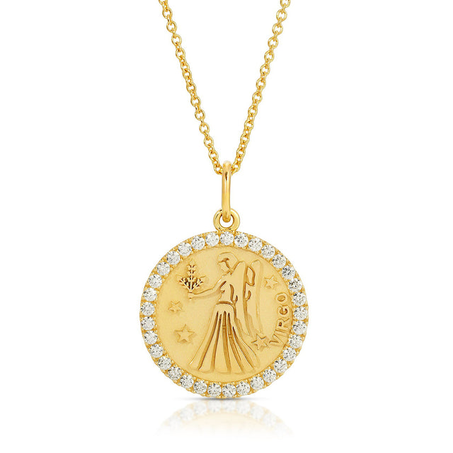Refined Elegance: Small Virgo Zodiac Pendant with Diamonds