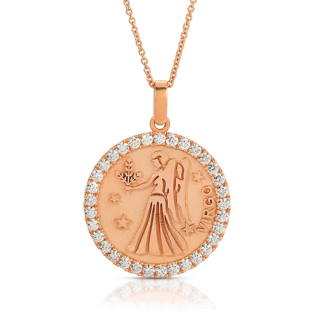 Refined Elegance: Large Virgo Zodiac Pendant with Diamonds