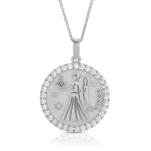 Refined Elegance: Large Virgo Zodiac Pendant with Diamonds