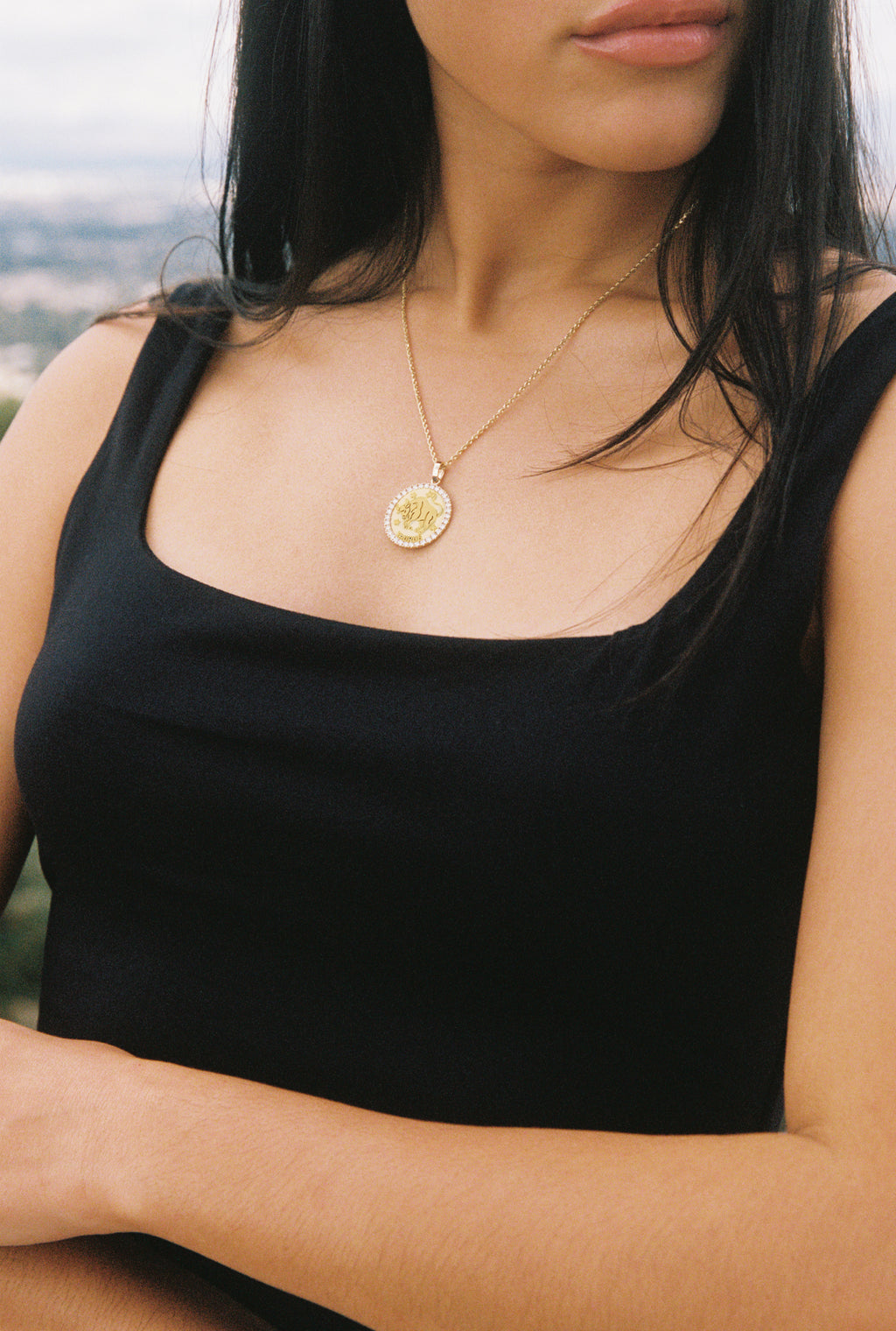 Elegant Stability: Large Taurus Zodiac Pendant with Diamonds, Yellow Gold