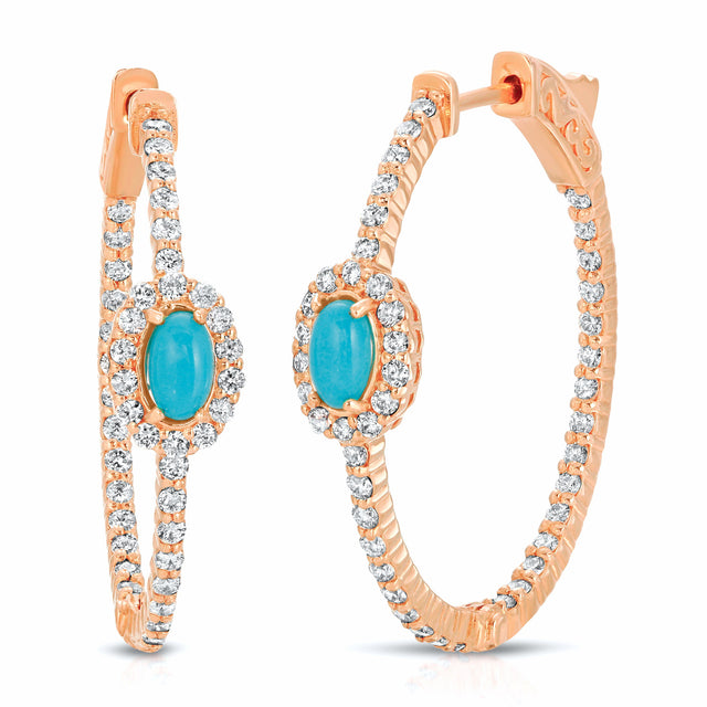 Turquoise Hoop Earrings with Diamonds