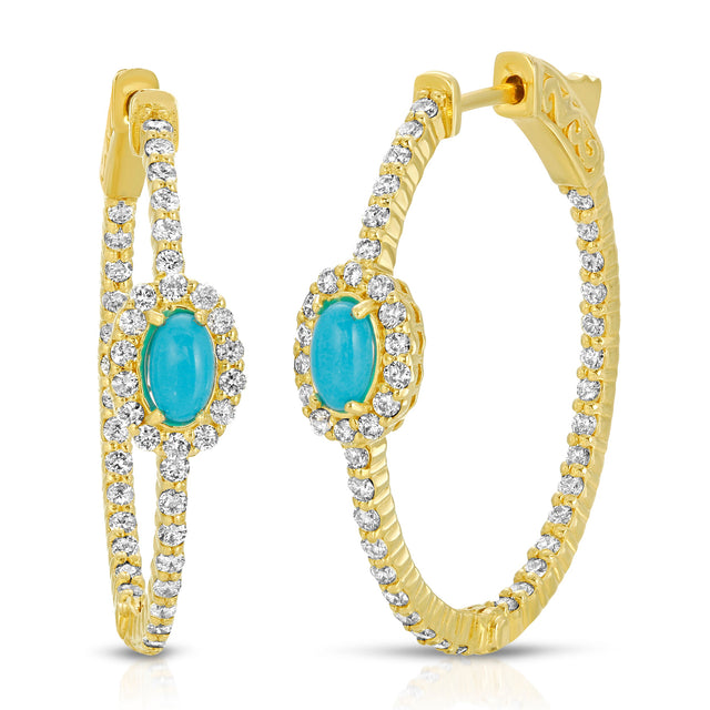 Turquoise Hoop Earrings with Diamonds