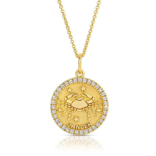 Embrace the Mystique of the Cosmos: Small Cancer Zodiac Pendant with Diamonds