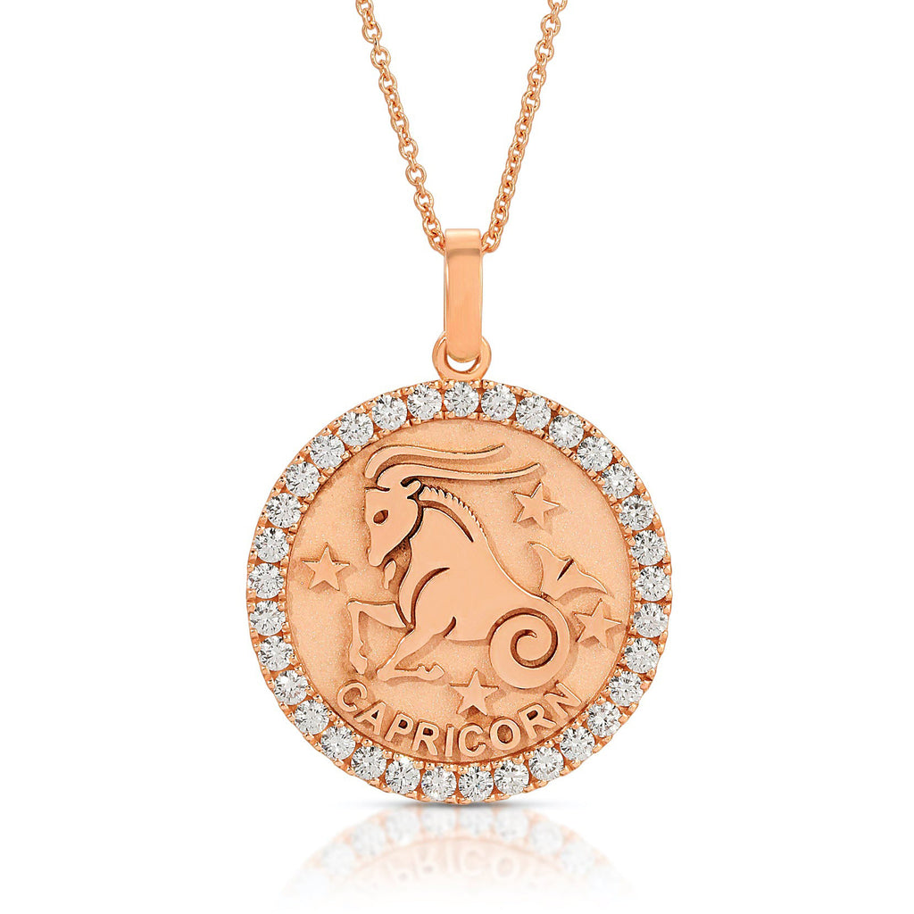 Timeless Ambition: Large Capricorn Zodiac Pendant with Diamonds – The Sacred+Divine