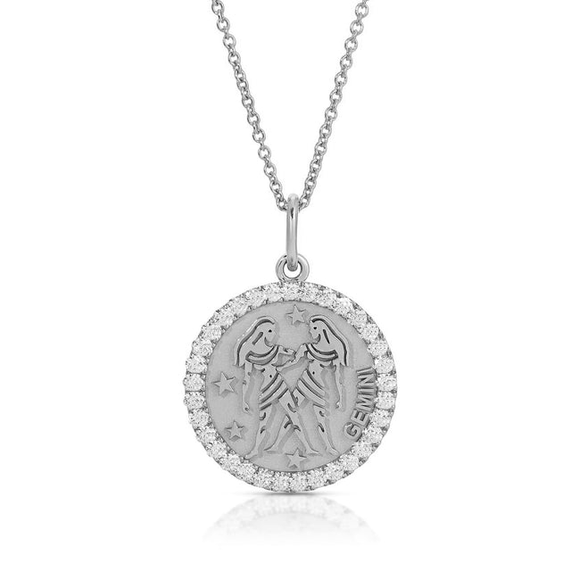 Dynamic Elegance: Small Gemini Zodiac Pendant with Diamonds