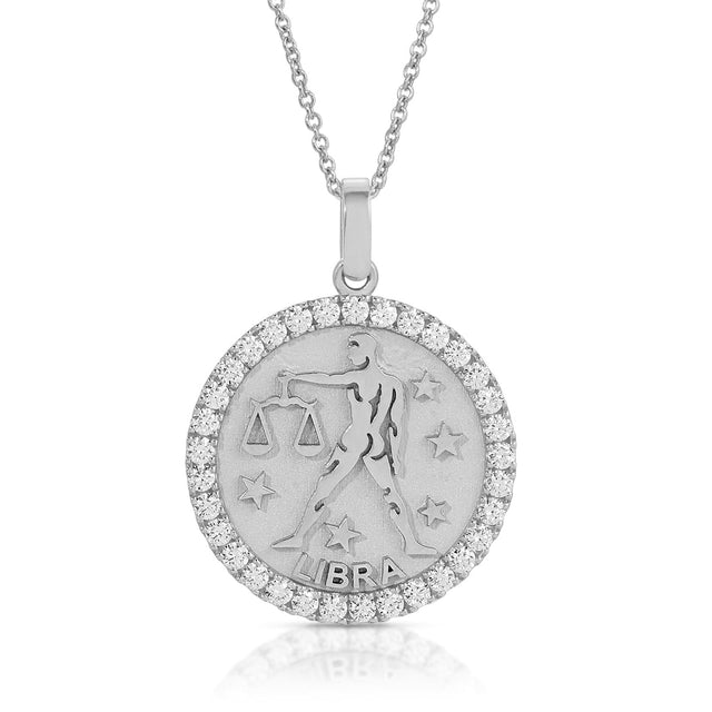 Harmony and Beauty Embodied: Large Libra Zodiac Pendant with Diamonds