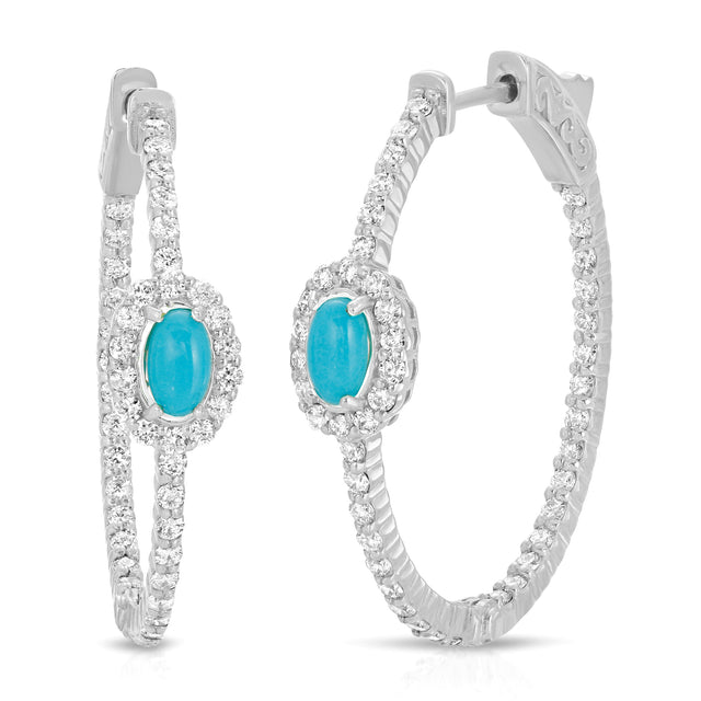 Turquoise Hoop Earrings with Diamonds